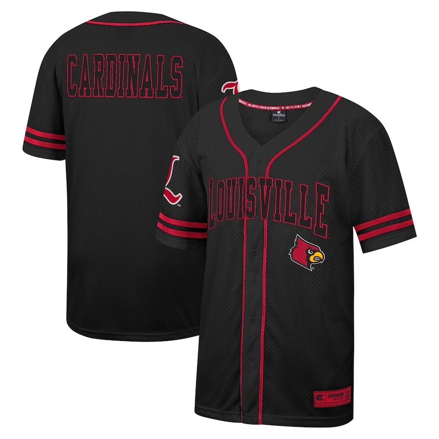 Louisville Cardinals Colosseum Free Spirited Mesh Button-Up Baseball Jersey - Black - Ujersey Shop