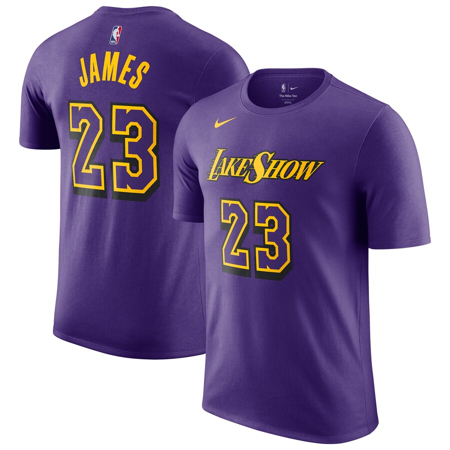 Men's Los Angeles Lakers LeBron James Nike Purple 2024/25 City Edition Name & Number T-Shirt - Ujersey Shop