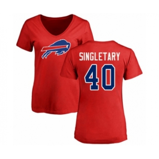 Football Women's Buffalo Bills #40 Devin Singletary Red Name & Number Logo T-Shirt - Ujersey Shop