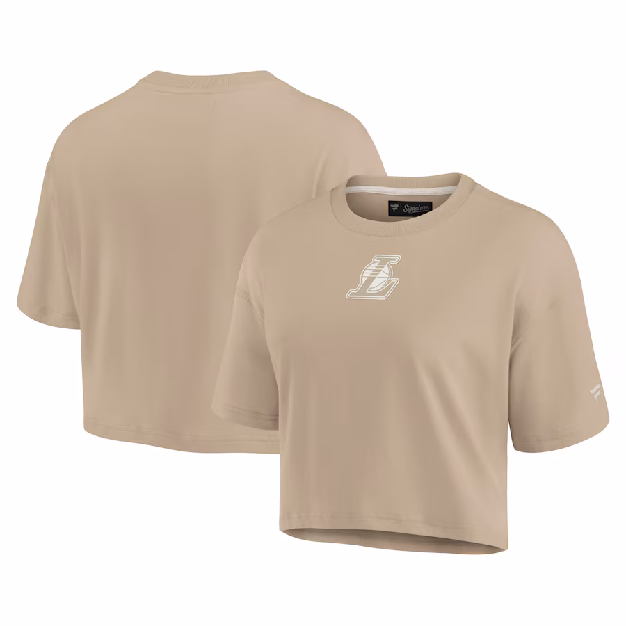 Women's Los Angeles Lakers Fanatics Khaki Elements Super Soft Boxy Cropped T-Shirt - Ujersey Shop
