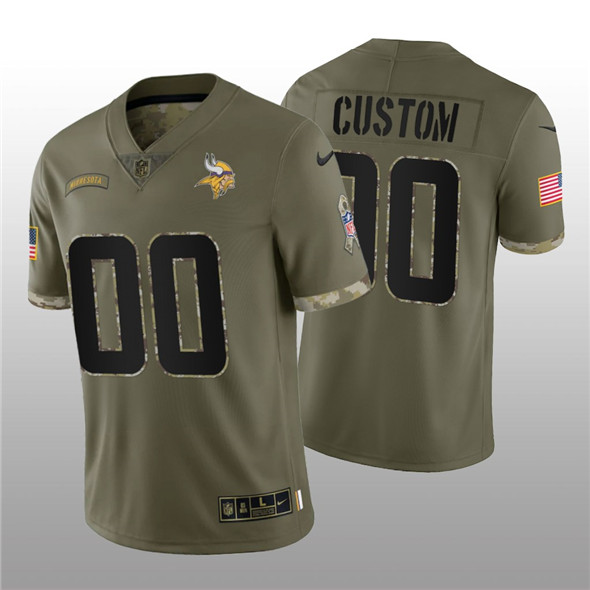 Men's Minnesota Vikings ACTIVE PLAYER Custom 2022 Olive Salute To Service Limited Stitched Jersey - Ujersey Shop
