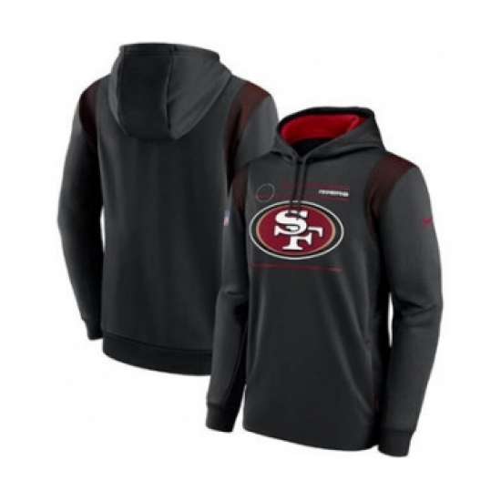 Men's San Francisco 49ers 2021 Black Sideline Logo Performance Pullover Hoodie - Ujersey Shop