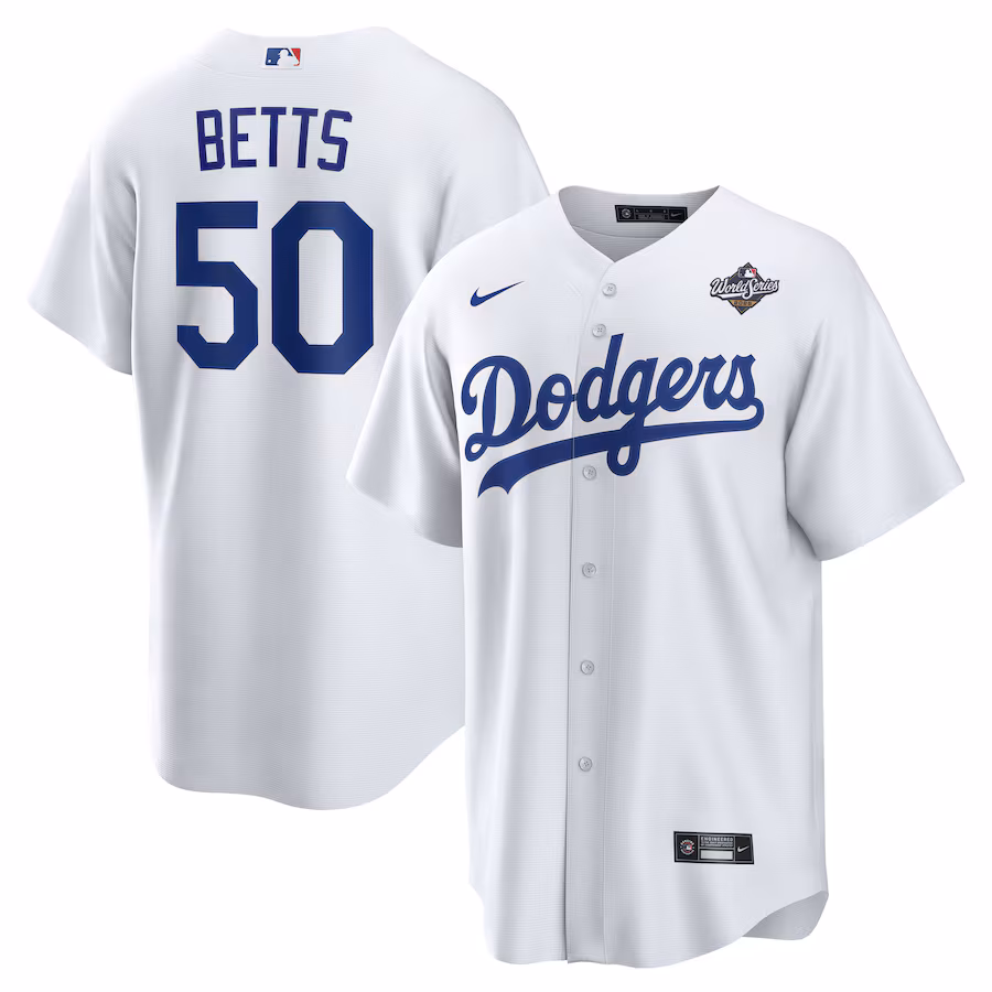 Men's Los Angeles Dodgers Mookie Betts Nike White 2025 World Series Home Replica Player Jersey - Ujersey Shop
