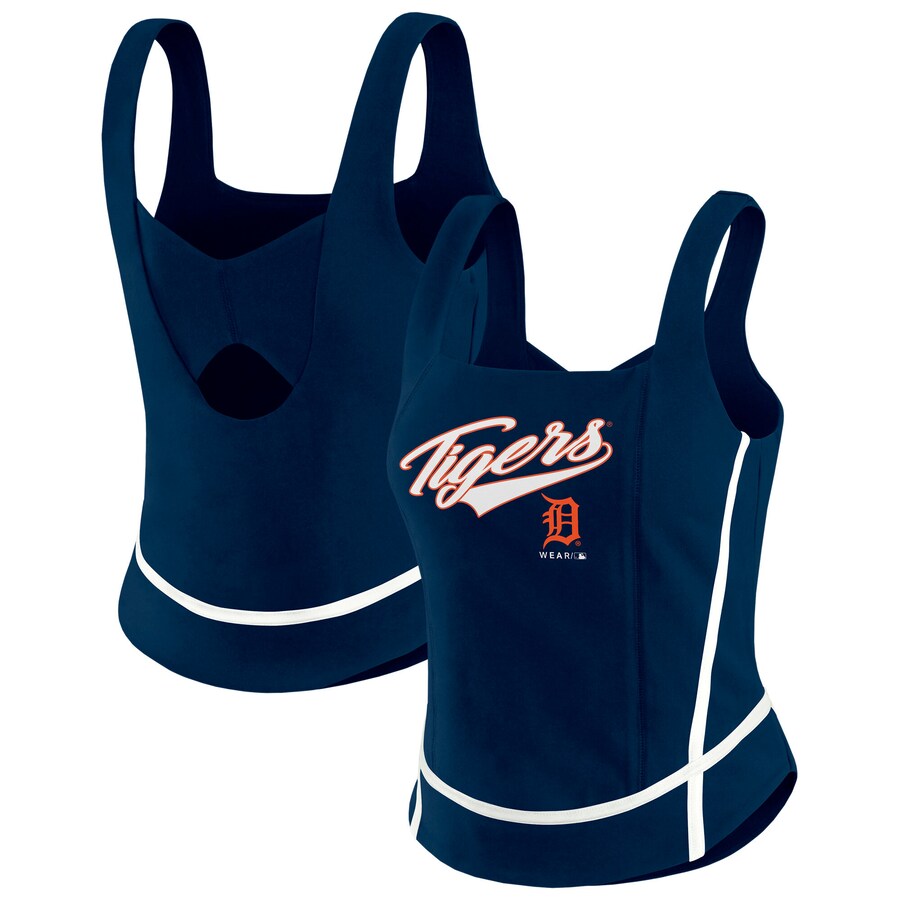 Women's Detroit Tigers WEAR by Erin Andrews Navy Square Neck Tank Top - Ujersey Shop