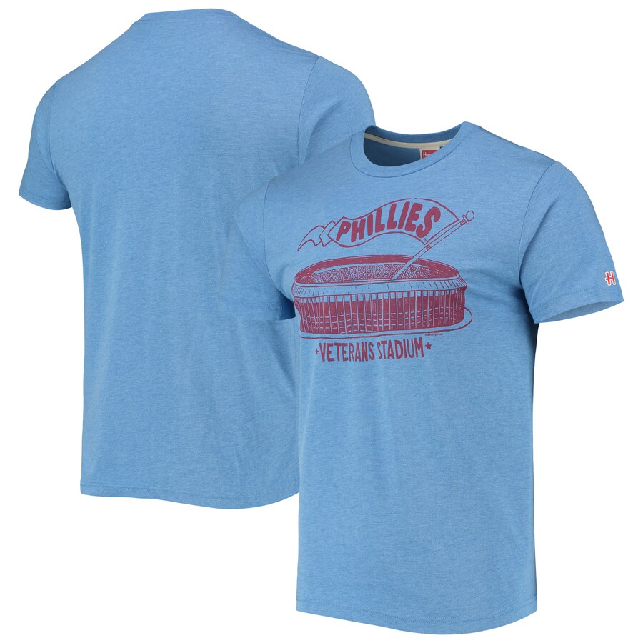 Men's Philadelphia Phillies Homage Light Blue Veterans Stadium Tri-Blend T-Shirt - Ujersey Shop