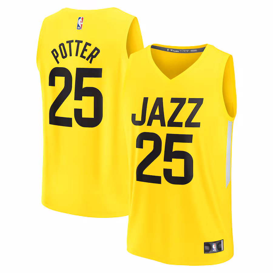 Men's Utah Jazz Micah Potter Fanatics Yellow Fast Break Player Jersey - Icon Edition - Ujersey Shop