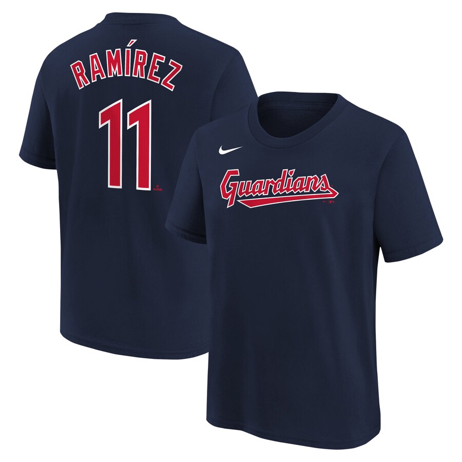 Youth Cleveland Guardians Jose Ramirez Nike Navy Home Player Name & Number T-Shirt - Ujersey Shop