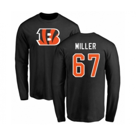 Football Cincinnati Bengals #67 John Miller Black Name & Number Logo Long Sleeve T-Shirt - Ujersey Shop