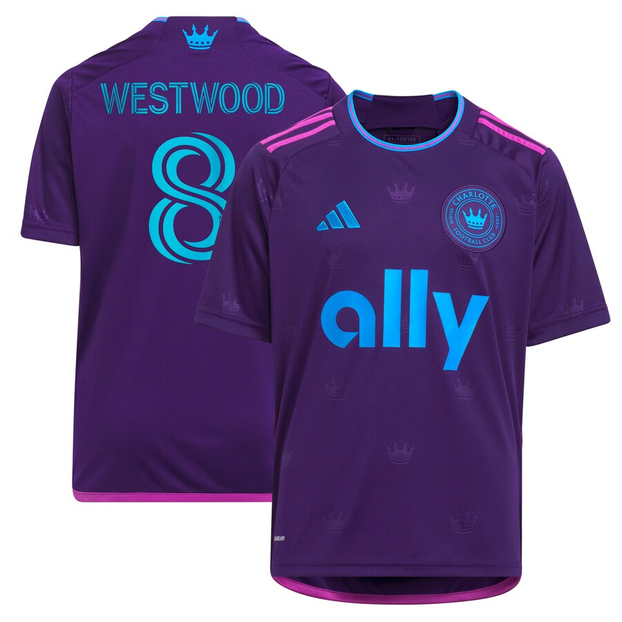 Youth Charlotte FC Ashley Westwood adidas Purple 2023 Crown Jewel Kit Replica Jersey - Ujersey Shop
