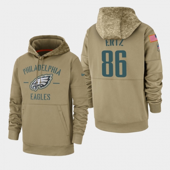 Men's Philadelphia Eagles #86 Zach Ertz 2019 Salute to Service Sideline Therma Pullover Hoodie - Tan - Ujersey Shop