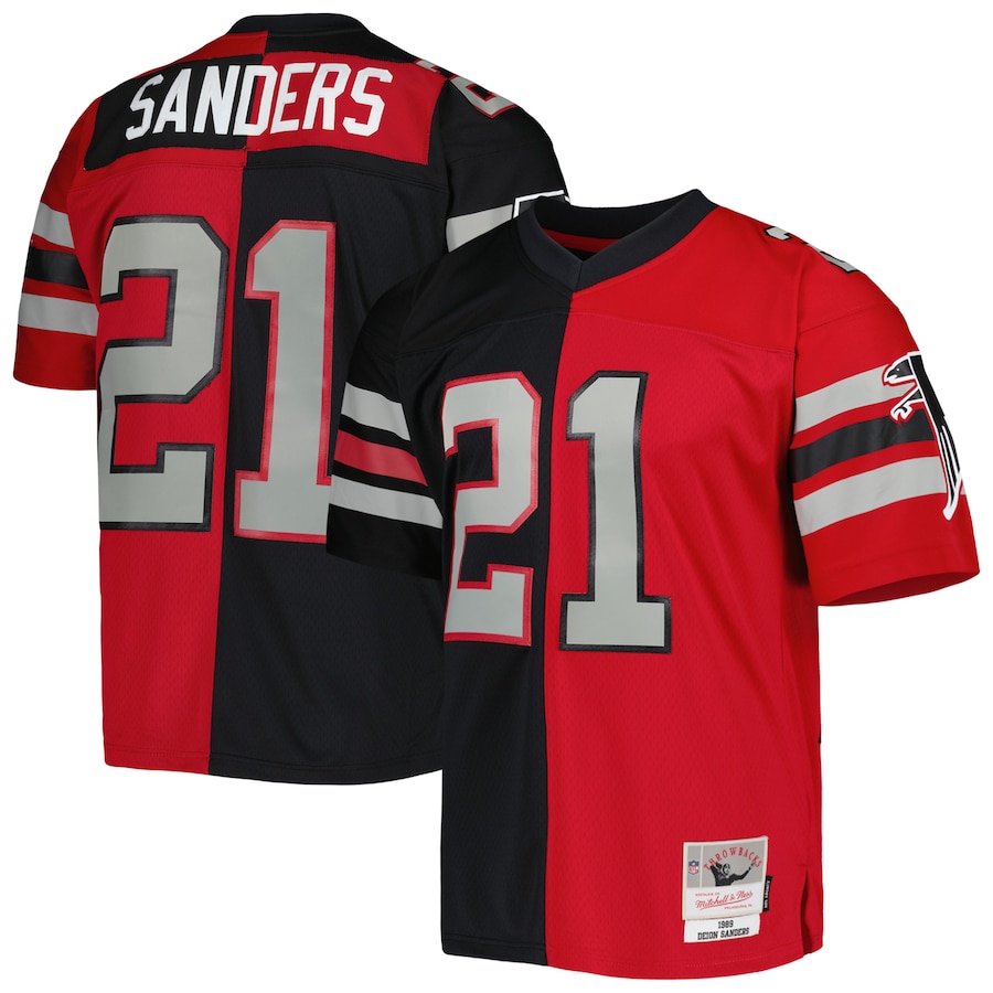 Men's Atlanta Falcons Deion Sanders Mitchell & Ness Black/Red 1989 Split Legacy Replica Jersey - Ujersey Shop