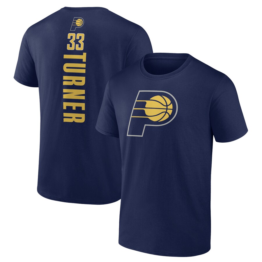 Men's Indiana Pacers Myles Turner Navy Playmaker Name & Number T-Shirt - Ujersey Shop