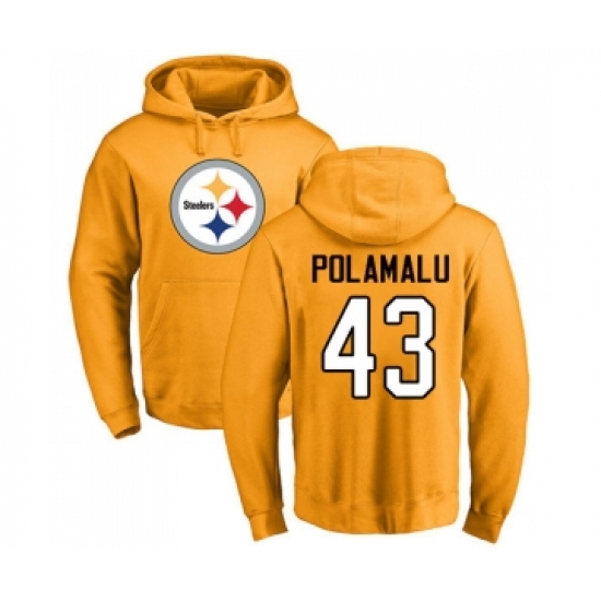 Football Pittsburgh Steelers #43 Troy Polamalu Gold Name & Number Logo Pullover Hoodie - Ujersey Shop