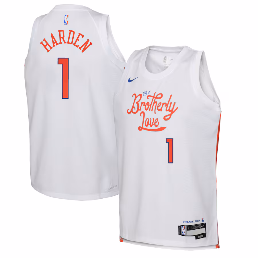 Youth Philadelphia 76ers James Harden Nike White 2022/23 Swingman Jersey - City Edition - Ujersey Shop