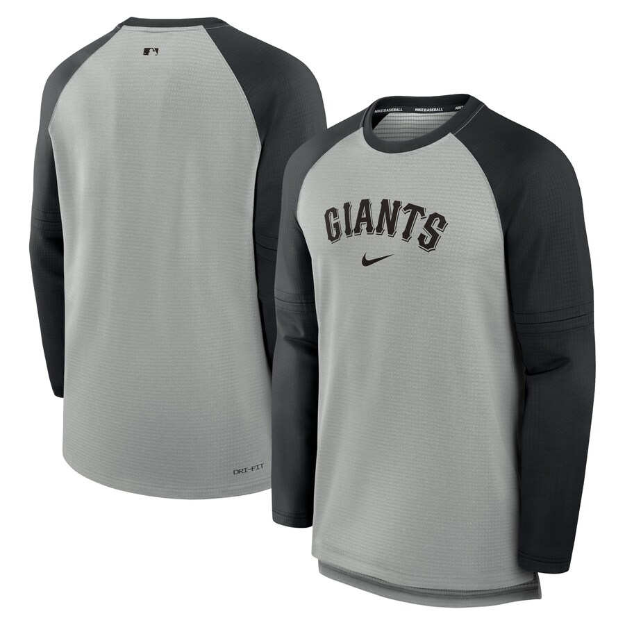 Men's San Francisco Giants Nike Heather Gray/Black Authentic Collection Game Time Raglan Performance Long Sleeve T-Shirt - Ujersey Shop