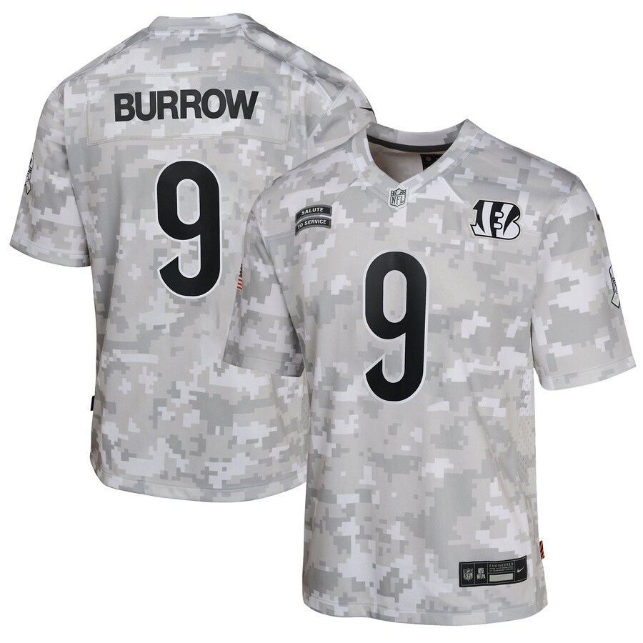 Youth Cincinnati Bengals Joe Burrow Nike Arctic Camo 2024 Salute to Service Game Jersey - Ujersey Shop
