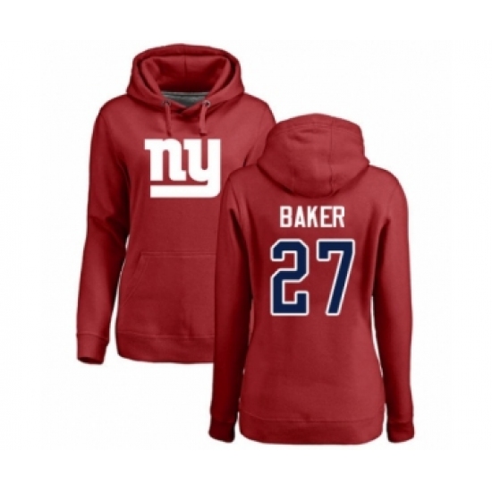 Football Women's New York Giants #27 Deandre Baker Red Name & Number Logo Pullover Hoodie - Ujersey Shop