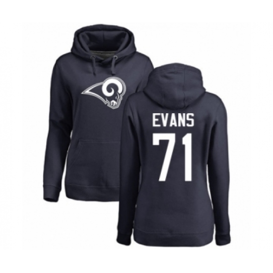 Football Women's Los Angeles Rams #71 Bobby Evans Navy Blue Name & Number Logo Pullover Hoodie - Ujersey Shop