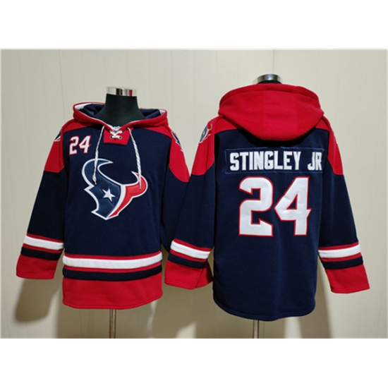 Men's Houston Texans #24 Derek Stingley Jr. Navy Ageless Must-Have Lace-Up Pullover Hoodie - Ujersey Shop