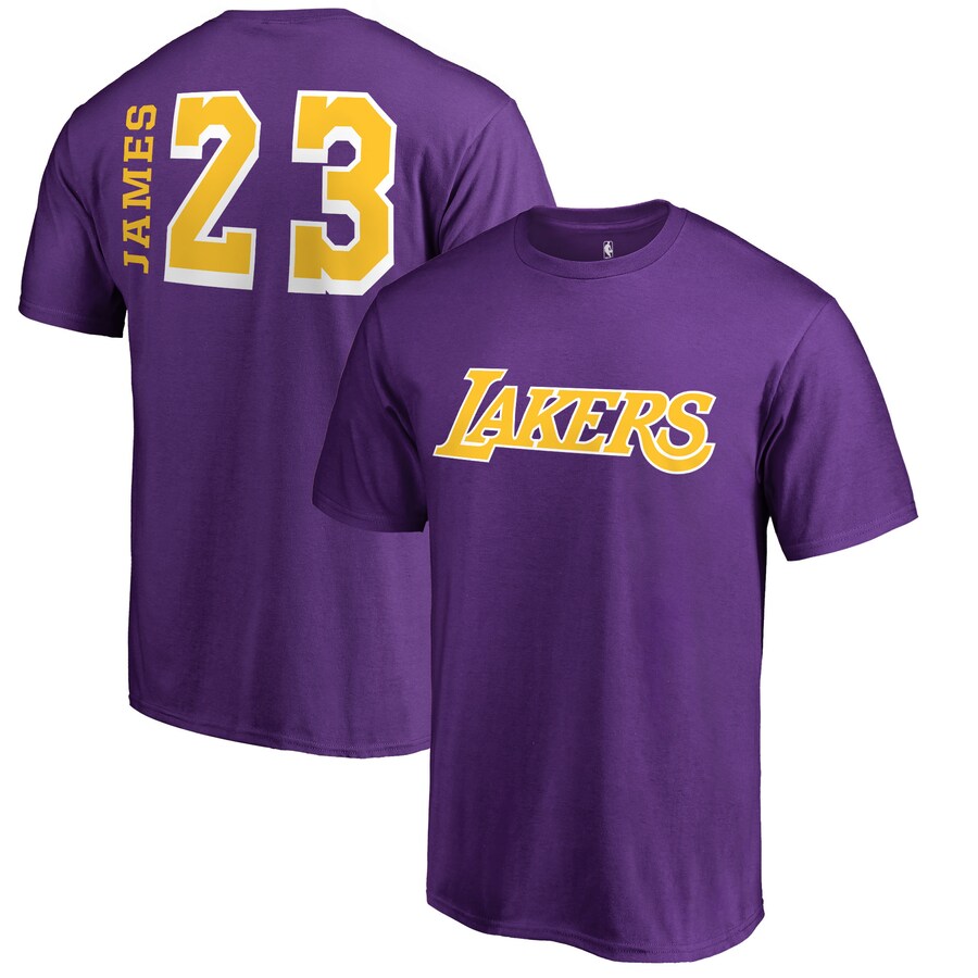 Men's Los Angeles Lakers LeBron James Purple Sidesweep Name & Number T-Shirt - Ujersey Shop