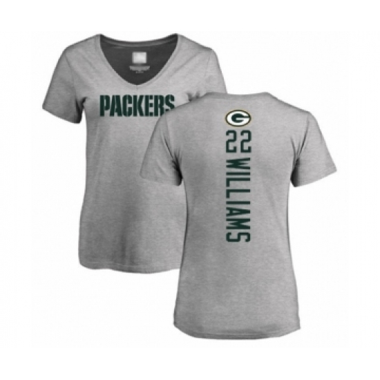 Football Women's Green Bay Packers #22 Dexter Williams Ash Backer V-Neck T-Shirt - Ujersey Shop