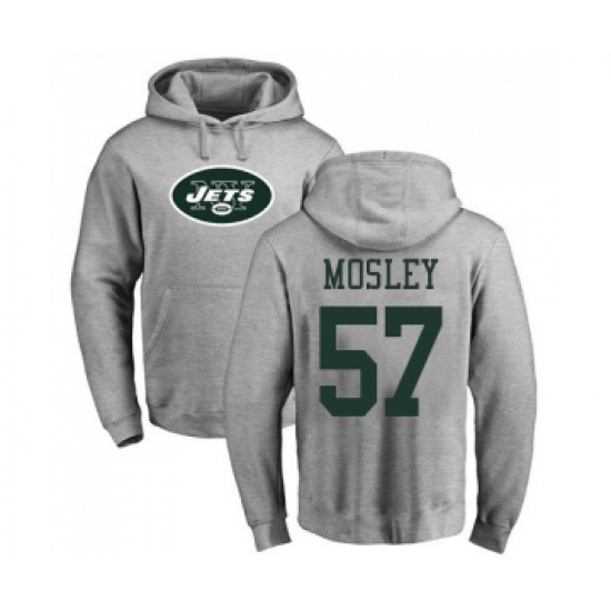 Football New York Jets #57 C.J. Mosley Ash Name & Number Logo Pullover Hoodie - Ujersey Shop