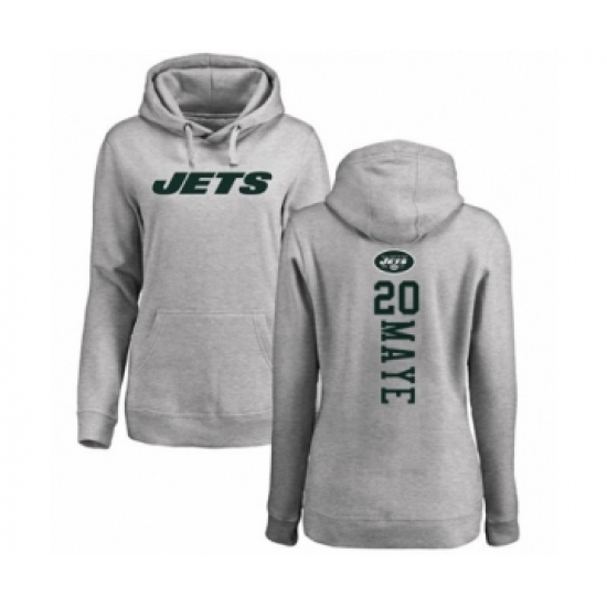 Football Women's New York Jets #20 Marcus Maye Ash Backer Pullover Hoodie - Ujersey Shop