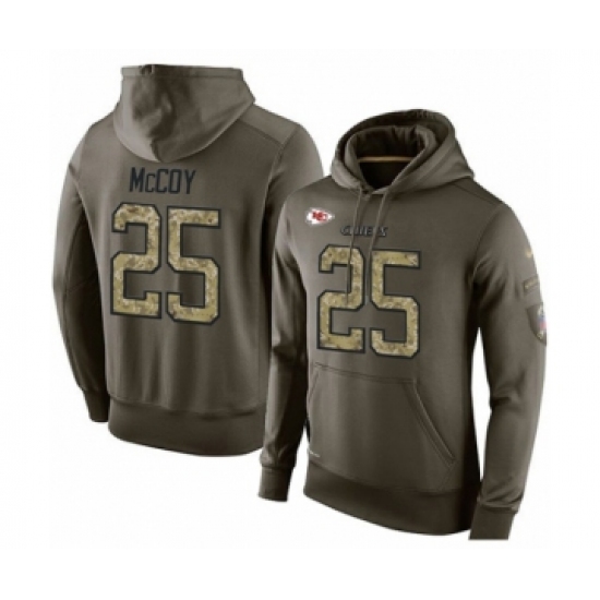 Football Men's Kansas City Chiefs #25 LeSean McCoy Green Salute To Service Pullover Hoodie - Ujersey Shop