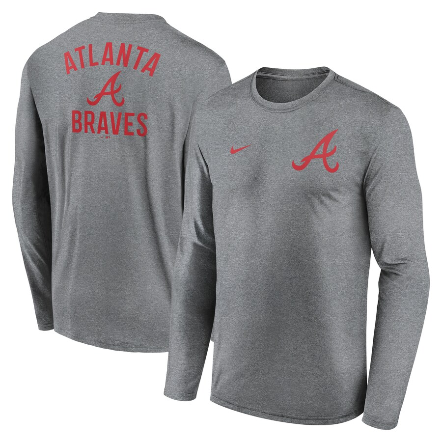 Men's Atlanta Braves Nike Heather Charcoal 2-Hit Legend Performance Long Sleeve T-Shirt - Ujersey Shop