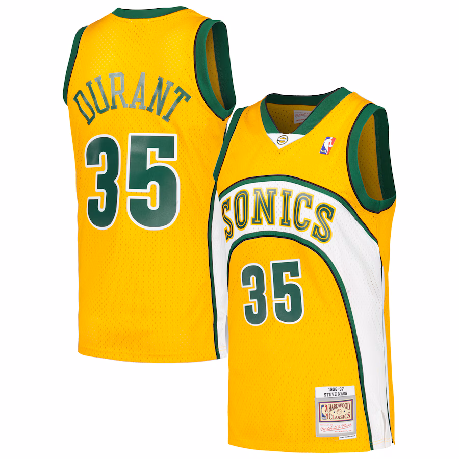 Men's Seattle SuperSonics Kevin Durant Mitchell & Ness Yellow 2007/08 Hardwood Classics Swingman Throwback Jersey - Ujersey Shop