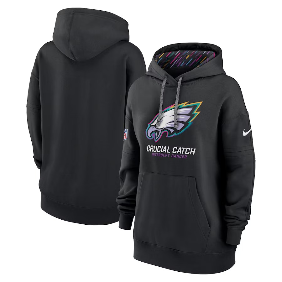 Women's Philadelphia Eagles  Nike Black 2024 NFL Crucial Catch Club Pullover Hoodie - Ujersey Shop