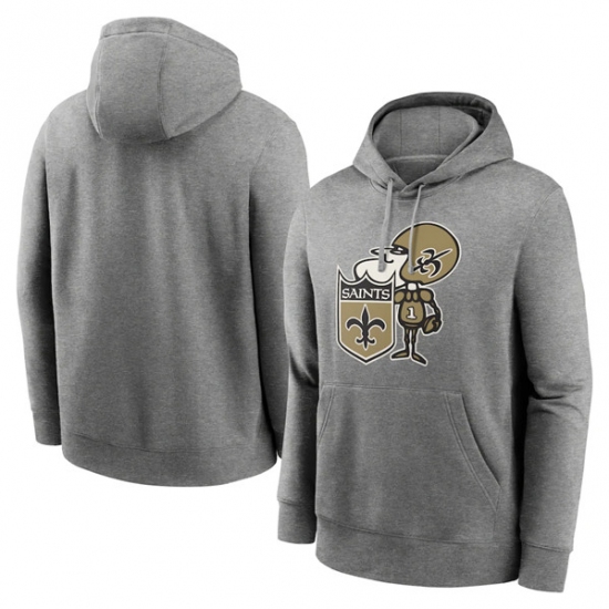 Men's New Orleans Saints Heather Gray Primary Logo Long Sleeve Hoodie - Ujersey Shop