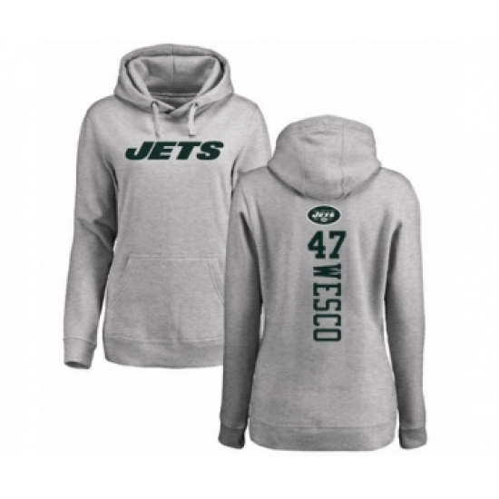 Football Women's New York Jets #47 Trevon Wesco Ash Backer Pullover Hoodie - Ujersey Shop