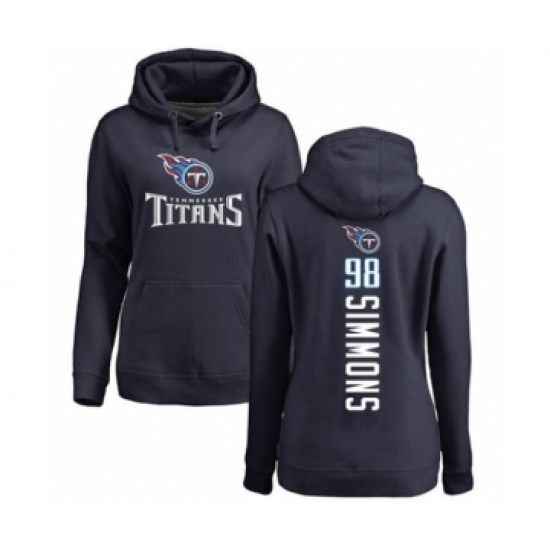 Football Women's Tennessee Titans #98 Jeffery Simmons Navy Blue Backer Pullover Hoodie - Ujersey Shop