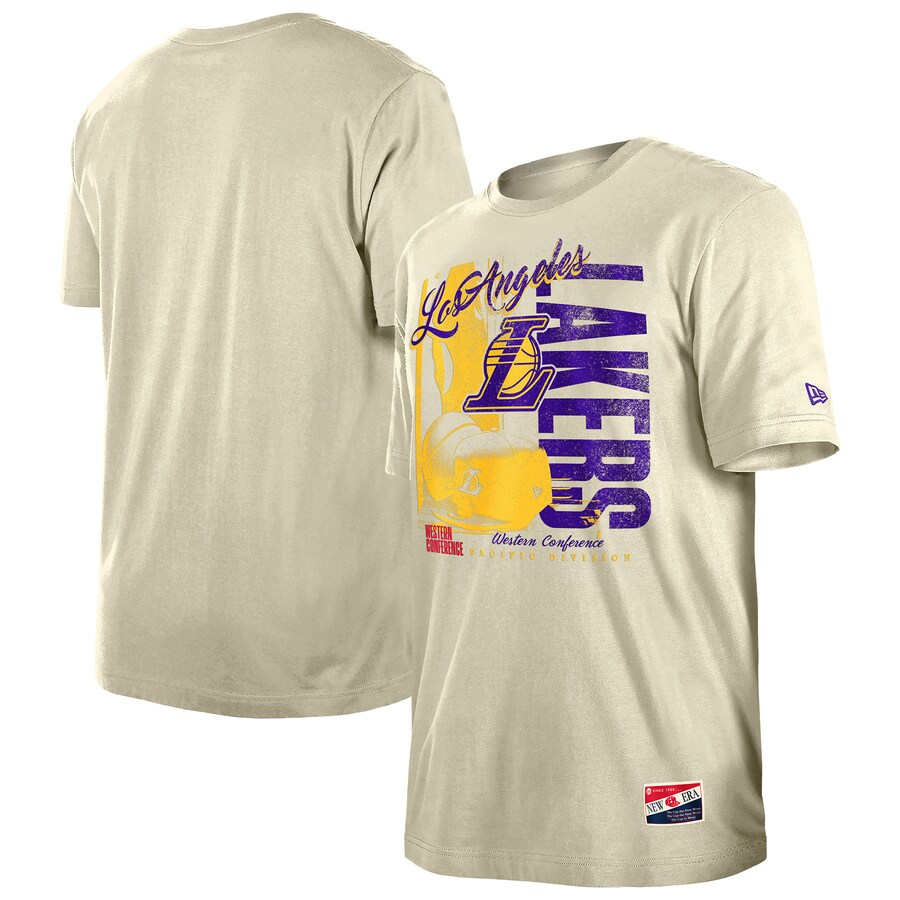 Men's Los Angeles Lakers  New Era Cream Distressed Throwback Vintage Color Pack T-Shirt - Ujersey Shop