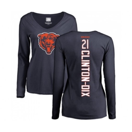 Football Women's Chicago Bears #21 Ha Clinton-Dix Navy Blue Backer Long Sleeve T-Shirt - Ujersey Shop