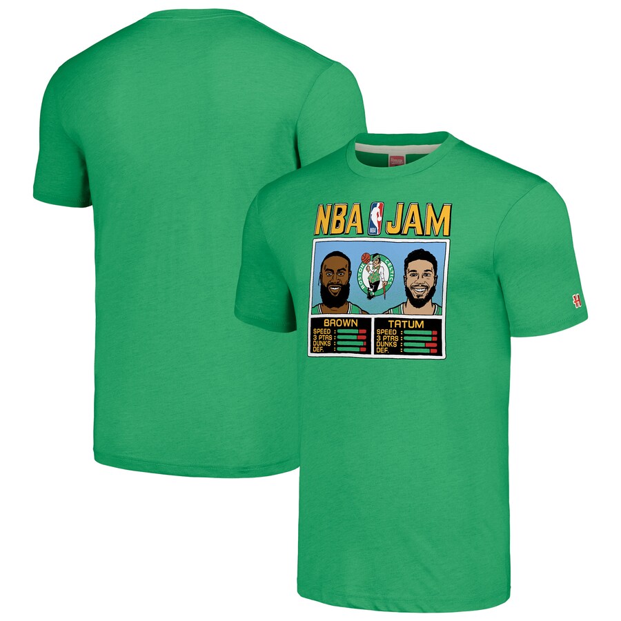 Men's Boston Celtics Jaylen Brown/Jayson Tatum Homage Heathered Green NBA Jam Tri-Blend T-Shirt - Ujersey Shop