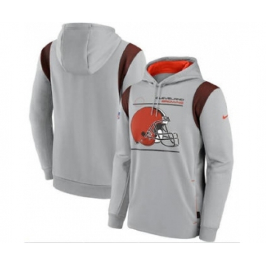 Men's Cleveland Browns 2021 Gray Sideline Logo Performance Pullover Hoodie - Ujersey Shop