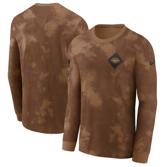 Men's New York Jets Brown 2023 Salute To Service Long Sleeve T Shirt - Ujersey Shop