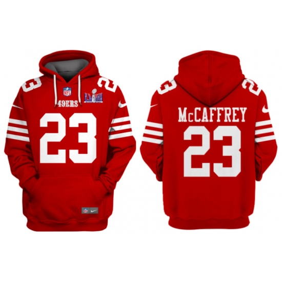 Men's San Francisco 49ers #23 Christian McCaffrey Red Super Bowl LVIII Alternate Pullover Hoodie - Ujersey Shop