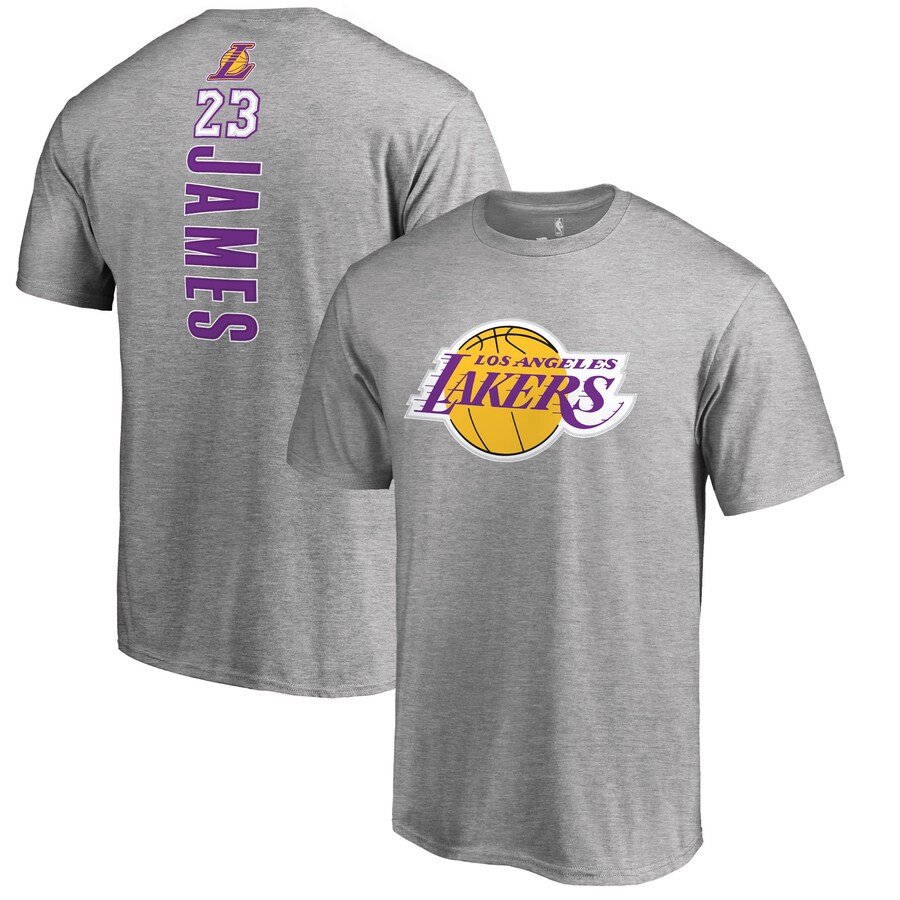 Men's Los Angeles Lakers LeBron James Heather Gray Backer Name & Number T-Shirt - Ujersey Shop