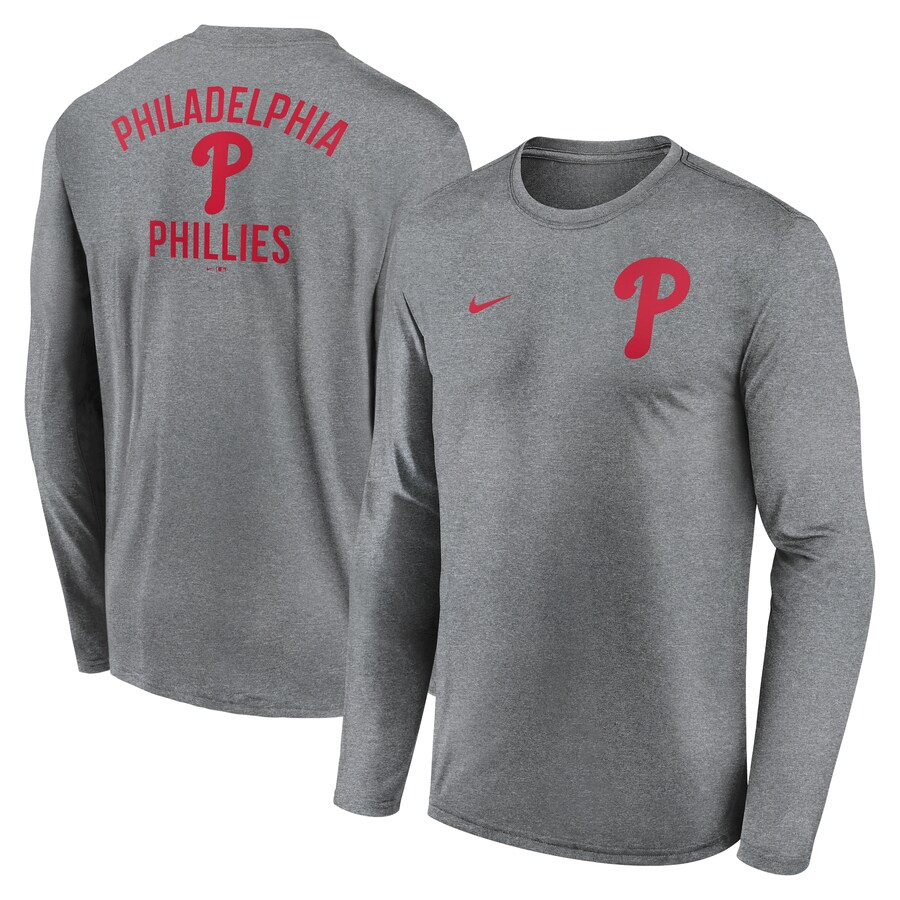 Men's Philadelphia Phillies Nike Heather Charcoal 2-Hit Legend Performance Long Sleeve T-Shirt - Ujersey Shop