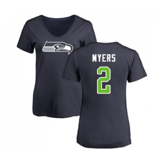 Football Women's Seattle Seahawks #2 Jason Myers Navy Blue Name & Number Logo T-Shirt - Ujersey Shop