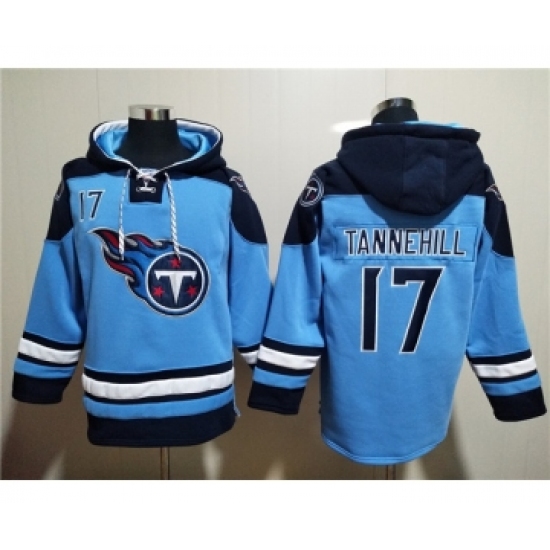 Men's Tennessee Titans #17 Ryan Tannehill Blue Lace-Up Pullover Hoodie - Ujersey Shop