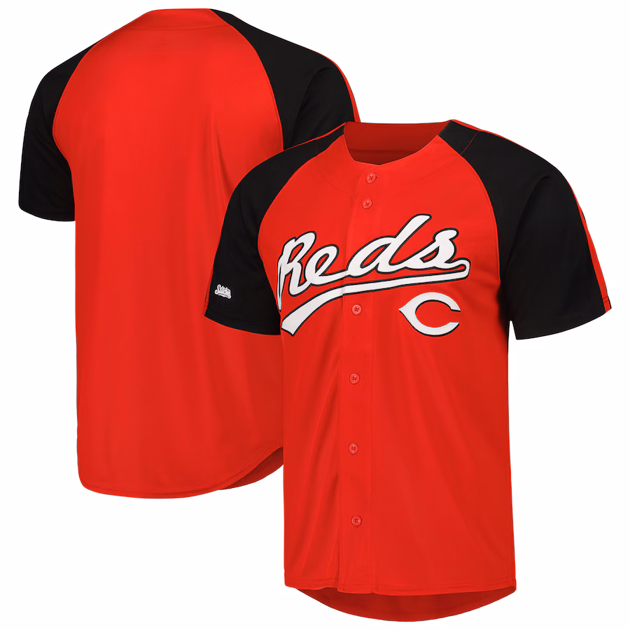 Men's Cincinnati Reds Stitches Red Button-Down Raglan Fashion Jersey - Ujersey Shop