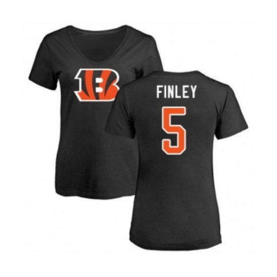 Football Women's Cincinnati Bengals #5 Ryan Finley Black Name & Number Logo T-Shirt - Ujersey Shop
