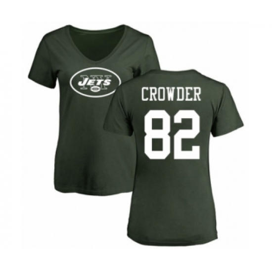 Football Women's New York Jets #82 Jamison Crowder Green Name & Number Logo T-Shirt - Ujersey Shop
