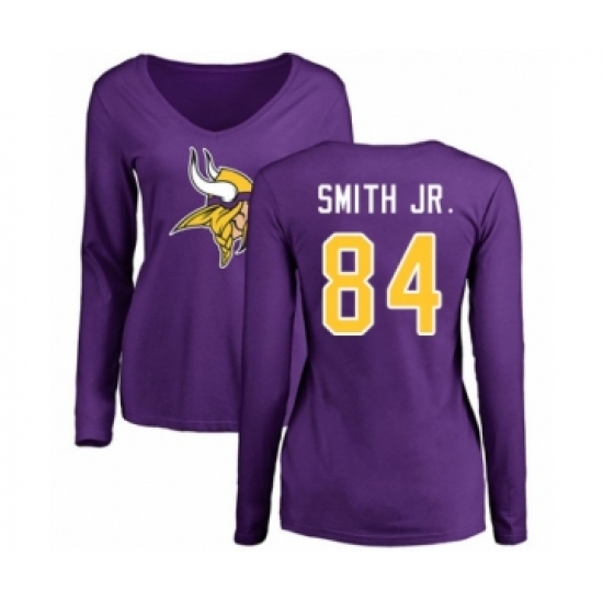 Football Women's Minnesota Vikings #84 Irv Smith Jr. Purple Name & Number Logo Slim Fit Long Sleeve T-Shirt - Ujersey Shop