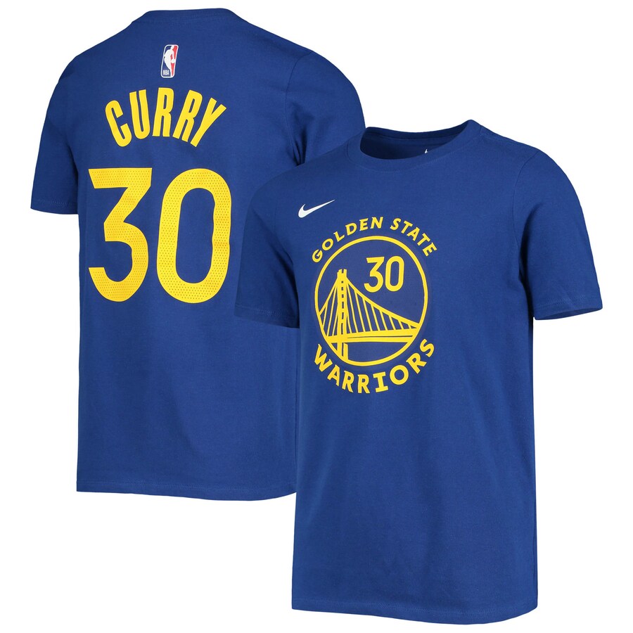 Youth Golden State Warriors Stephen Curry Nike Royal Logo Name & Number Performance T-Shirt - Ujersey Shop
