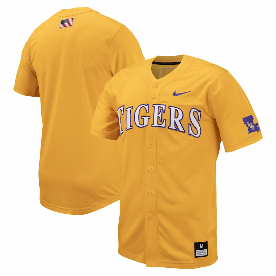 LSU Tigers Nike Replica Full-Button Baseball Jersey - Gold - Ujersey Shop